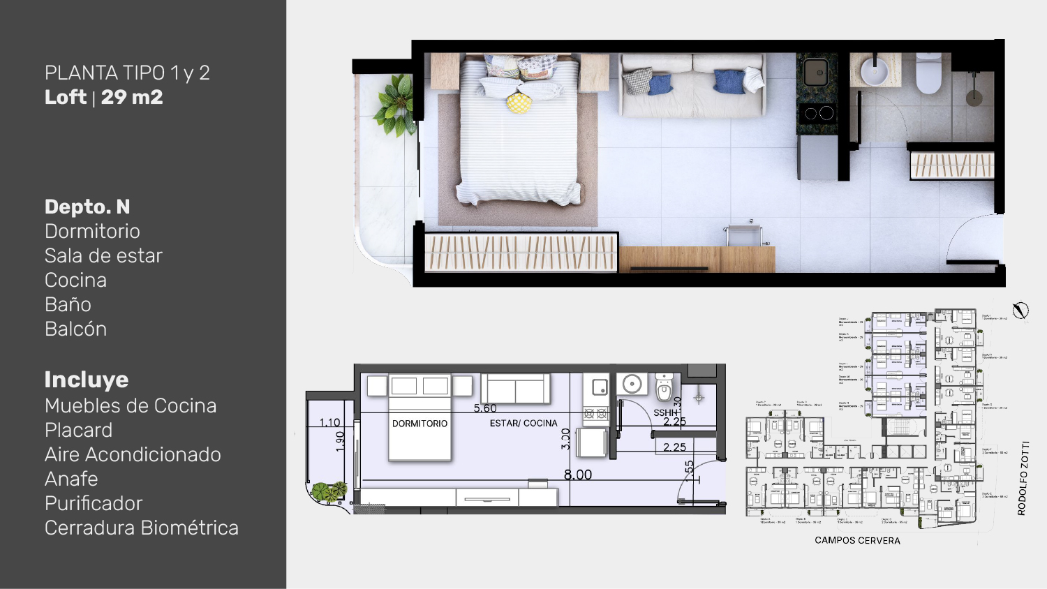 Planta tipo 1 y 2 loft 29 m2 depto n