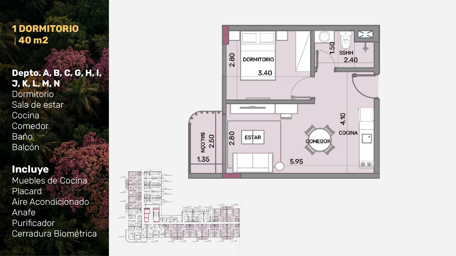 1 Dormitorio 40m2
